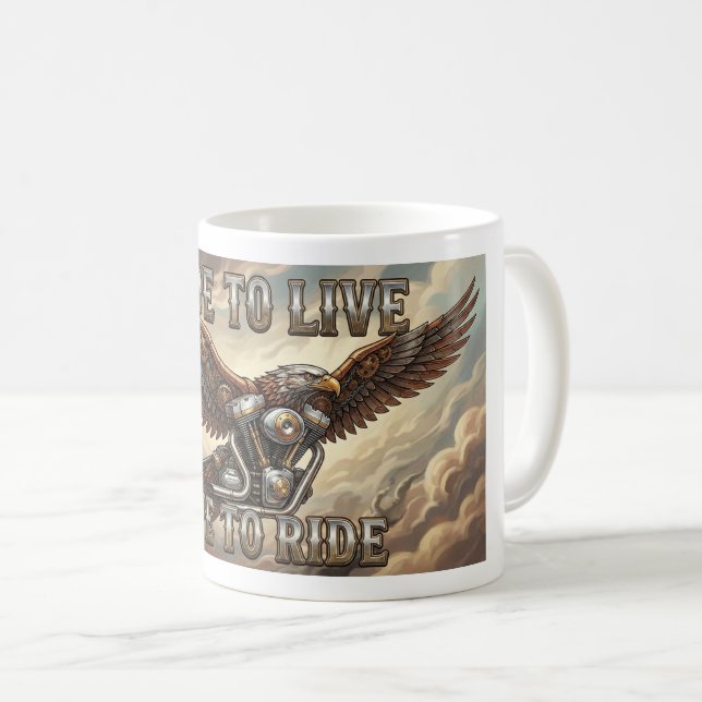 Ride to Live Biker Mug. Eagle and V Twin Engine Kaffeetasse (VorderseiteRechts)