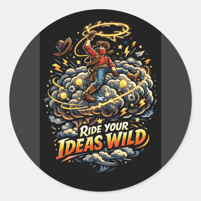 Ride your Ideas Wild Runder Aufkleber (Vorderseite)
