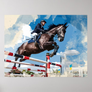 Rider Jumping Pferd im Wettbewerb Poster