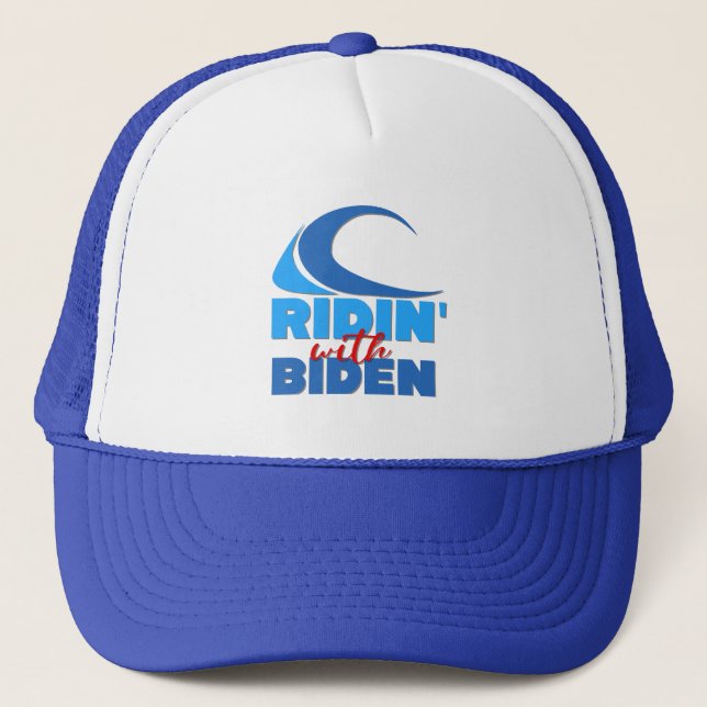 RIDIN' MIT BIDEN Trucker Hat - Blau & Weiß Truckerkappe (Vorderseite)