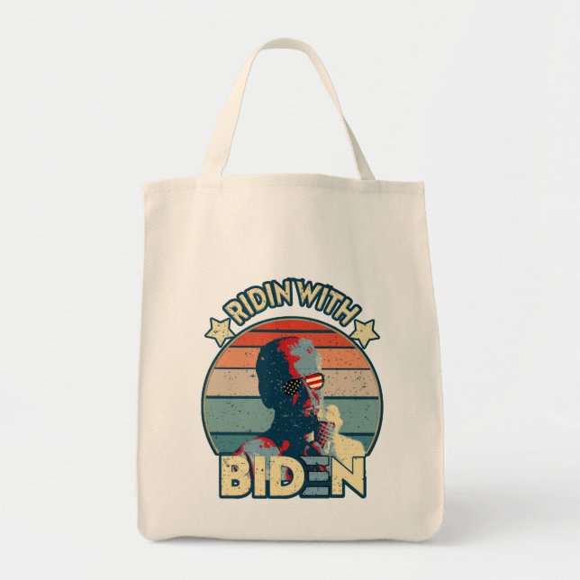 Ridin' with biden Eating Ice Cream Retro Sunset Tragetasche (Vorne)