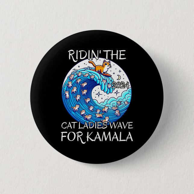 Riding Cat Ladys Blue Wave für Kamala Harris Pres Button (Vorderseite)