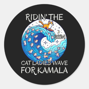 Riding Cat Ladys Blue Wave für Kamala Harris Pres Runder Aufkleber