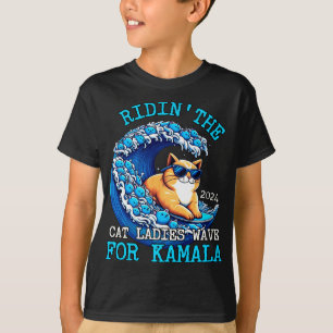 Riding Cat Ladys Blue Wave für Kamala Harris Pres T-Shirt