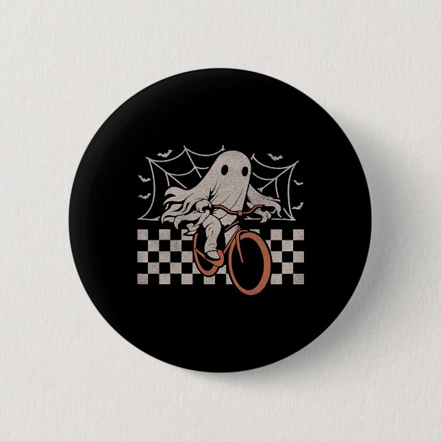 Riding Ghost Bicycle Halloween Kostüm Ghoul Biker Button (Vorderseite)