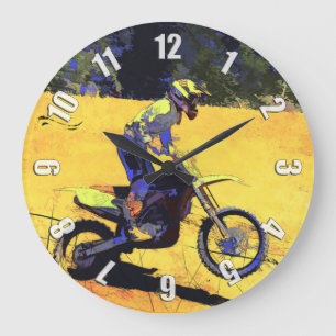 Riding Hard! - Motocross Racer Große Wanduhr