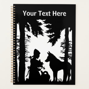 Riding Hood in Black Silhouette in Woods Wolf Planer