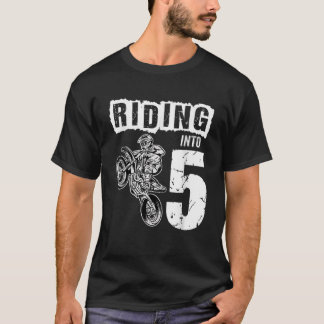 Riding Into 5 Years Old 5th Birthday Boy Dirt Bike T-Shirt