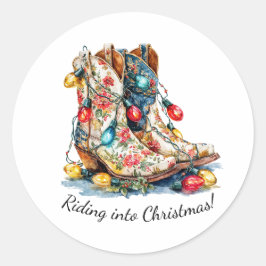 Riding Into Christmas - Festive Cowboy Boots with  Runder Aufkleber