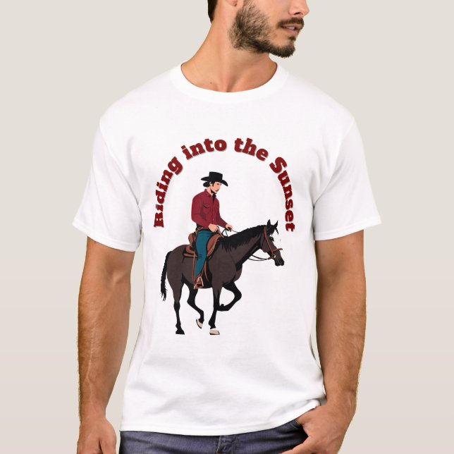Riding into the Sunset - Cowboy op Paard T-Shirt (Vorderseite)