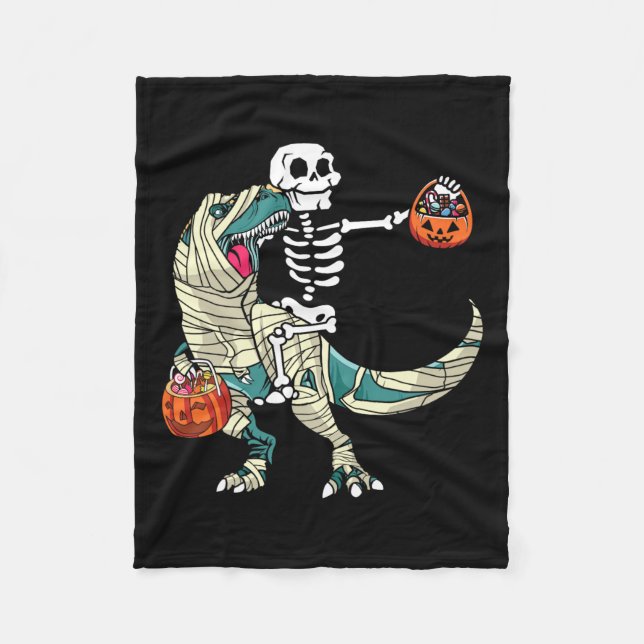 Riding Mummy Dinosaur T Rex Halloween Funny Pumpki Fleecedecke (Vorderseite)