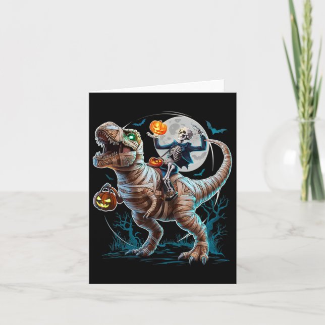 Riding Mummy Pumpkin T Rex Dinosaur Funny Hallowee Karte (Vorderseite)