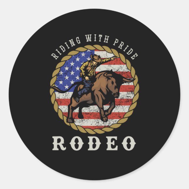 Riding With Pride Rodeo Cowboy Bull Riding USA Gif Runder Aufkleber (Vorderseite)