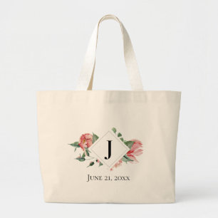 Riechen Sie die Rose, Monogramm, Hochzeitstag Jumbo Stoffbeutel