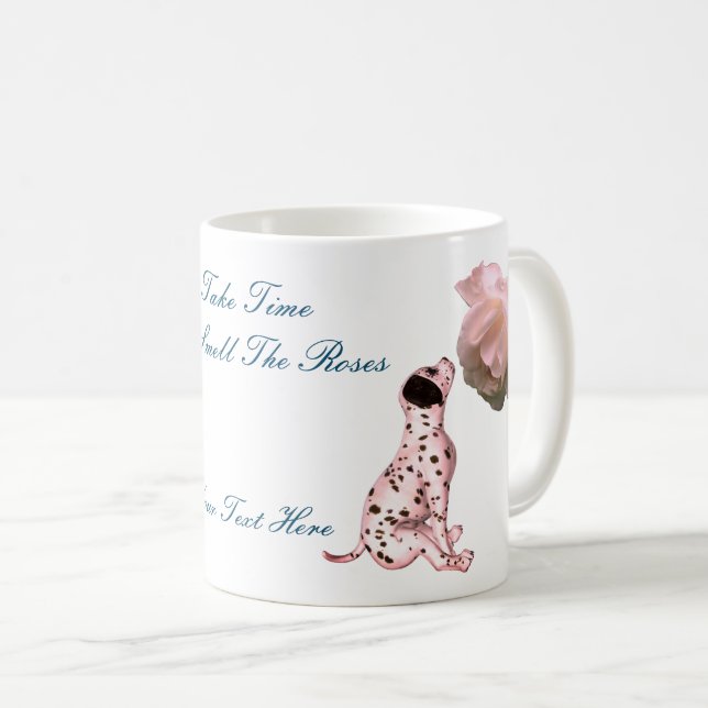 Riechen Sie die Rose Welpe Inspiration Kaffeetasse (VorderseiteRechts)