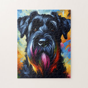 Riesen-Schnauzer Hund Acryl Druck   Bunt Puzzle