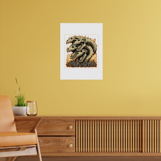 Riesen-Skelett-Kaiju-Monster-Stadtposter Poster (Wohnzimmer 2)