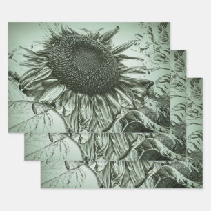 Riesen-Sonnenblume Hell Grüne Vintage Antike Kuns Geschenkpapier Set