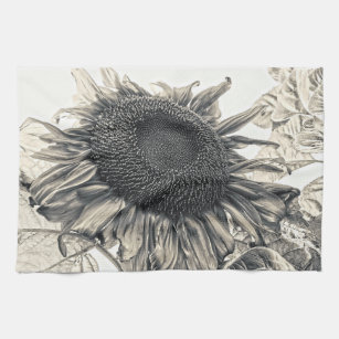 Riesenblumen Sepia Vintag Style Art Design Geschirrtuch