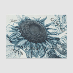 Riesenblumen Vintag Art Aquamarin Blue Ephemera Seidenpapier