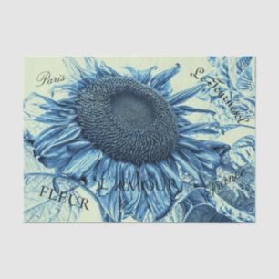 Riesenblumen Vintag Art Blue Green Script Seidenpapier