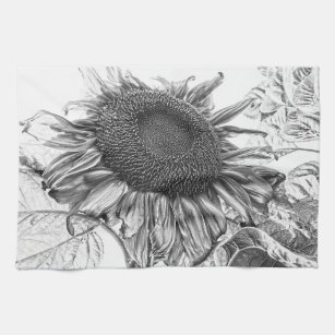Riesenblumen Vintag Schwarz-Weiß-Kunst Geschirrtuch