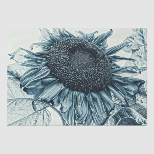 Riesenblumen Vintage Art Aquamarines Blaues Dekor Seidenpapier (Vorderseite)