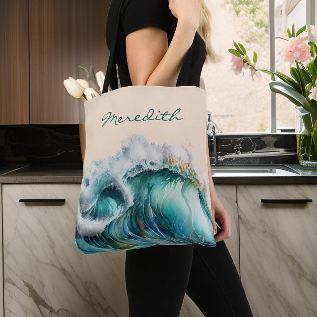 Riesencreing Blue Green Ocean Wave mit Monogramm (Von Creator hochgeladen)