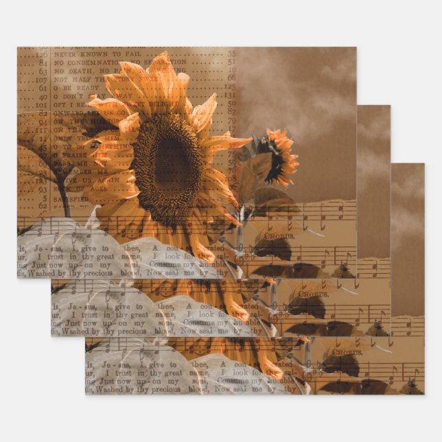 Riesengelbe Sonnenblumen Hymne Musik Rustikales La Geschenkpapier Set (Set)