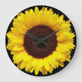 Riesengelber Garten Sonnenblume auf schwarzem Grun Große Wanduhr