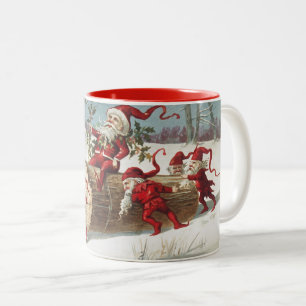 Riesenholz des Weihnachtsmannes als Elfen push und Zweifarbige Tasse