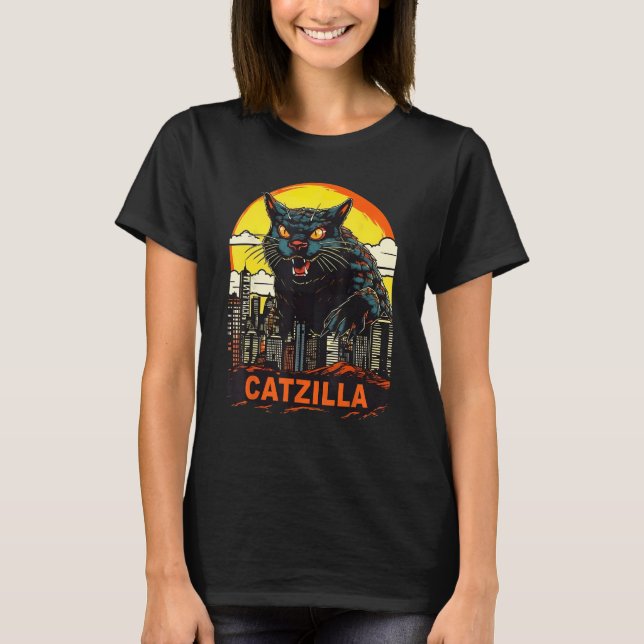 Riesenkatze Catzilla in einer Stadt T-Shirt (Vorderseite)