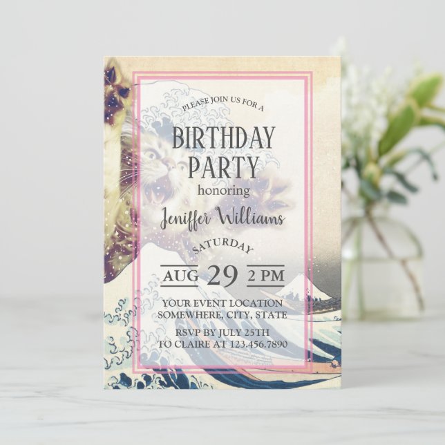 Riesenkatzenwelle - Die große Welle vor Kanagawa Einladung (Stehend Vorderseite)