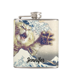 Riesenkatzenwelle - Die große Welle vor Kanagawa Flachmann