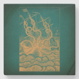 Riesenkrake Angriff Schiff Aquamarin antike Kraken Steinuntersetzer