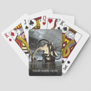 Riesenktopus, der ein Piratenschiff absetzt Spielkarten