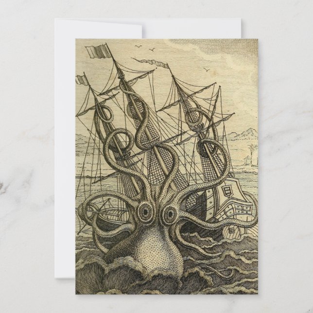 Riesenktopus Vintag 1801 Etching Dankeskarte (Vorderseite)