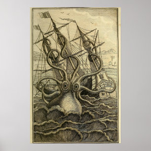 Riesenktopus Vintag 1801 Etching Poster