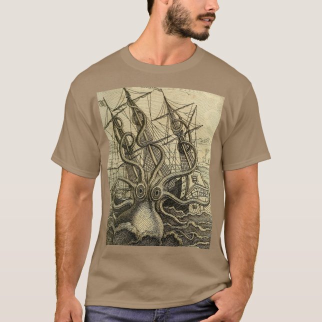Riesenktopus Vintag 1801 Etching T-Shirt (Vorderseite)