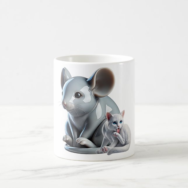 „Riesenmaus und winzige Katze“ Kaffeetasse (Mittel)