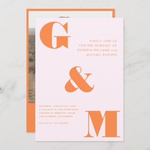 Riesenmonogramm Ampersand Peach Orange Pink Hochze Einladung