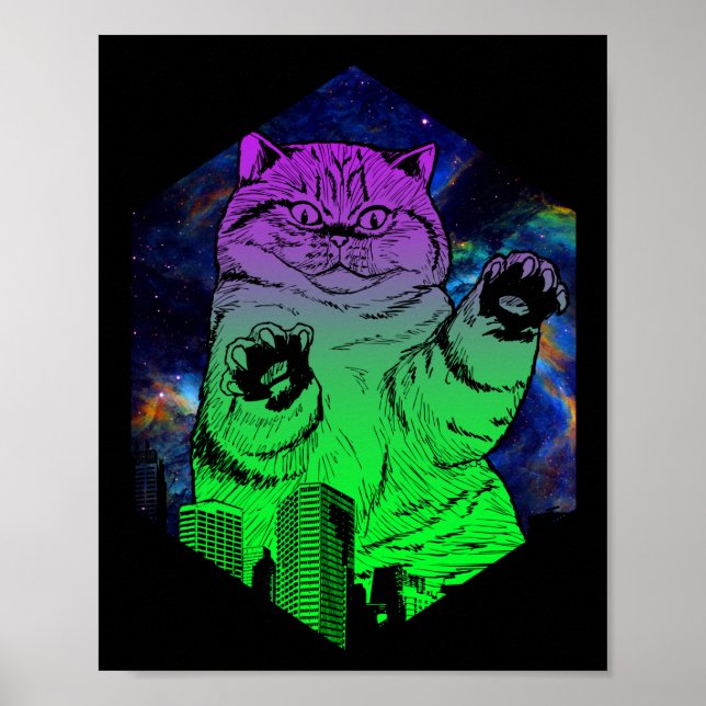Riesenmonster Catzilla greift Cat Skyline an Poster (Vorne)
