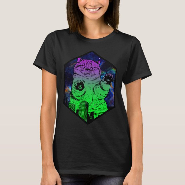Riesenmonster Catzilla greift Cat Skyline an T-Shirt (Vorderseite)