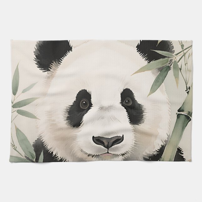 Riesenpanda-Bambus-Porträt Geschirrtuch (Horizontal)