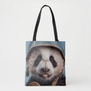 Riesenpanda-Porträt mit Vintage-Helm in Blau
