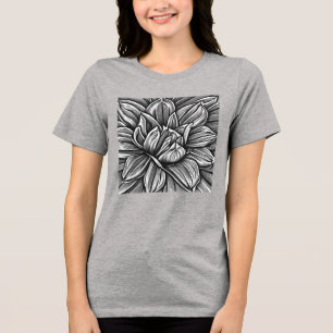 Riesenpeony Blume Muster in Schwarz-Weiß Tri-Blend Shirt