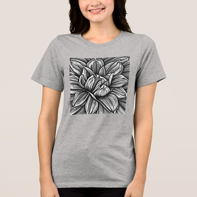 Riesenpeony Blume Muster in Schwarz-Weiß Tri-Blend Shirt (Vorderseite)