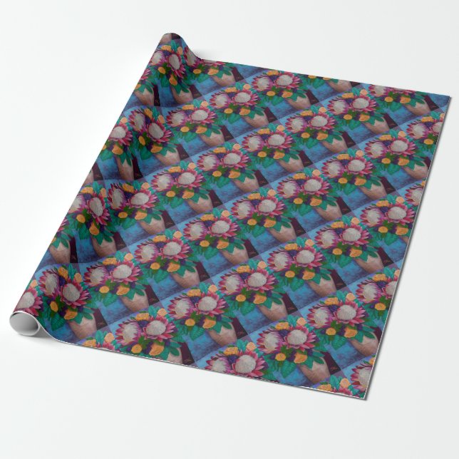 Riesenproteas und orangefarbene Rose Geschenkpapier (Ungerollt)