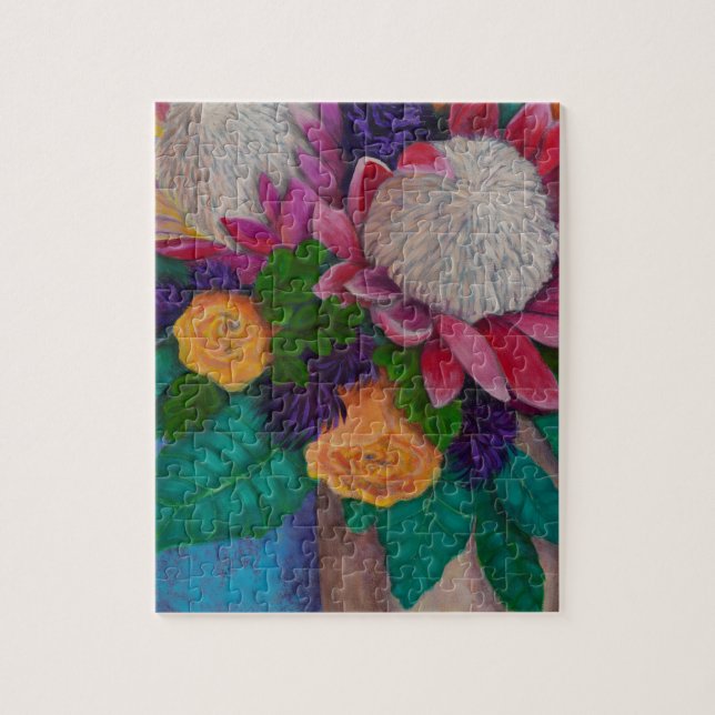 Riesenproteas und orangefarbene Rose Puzzle (Vertikal)