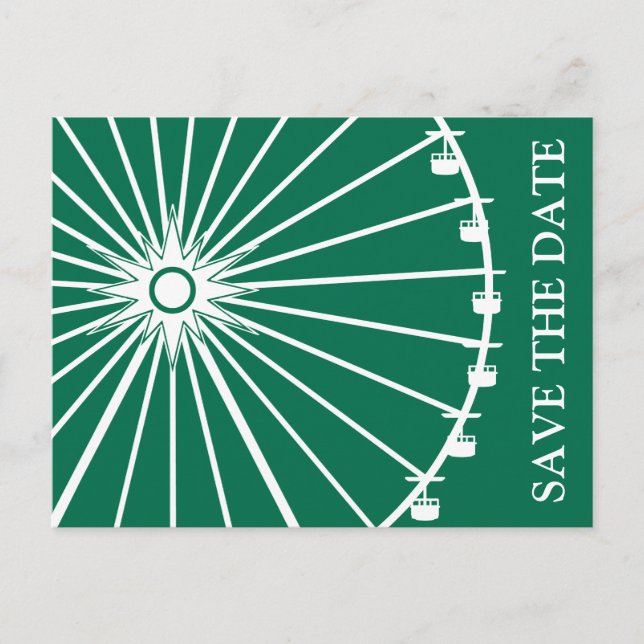 Riesenrad Save the Date Postkarten (grün) (Vorderseite)